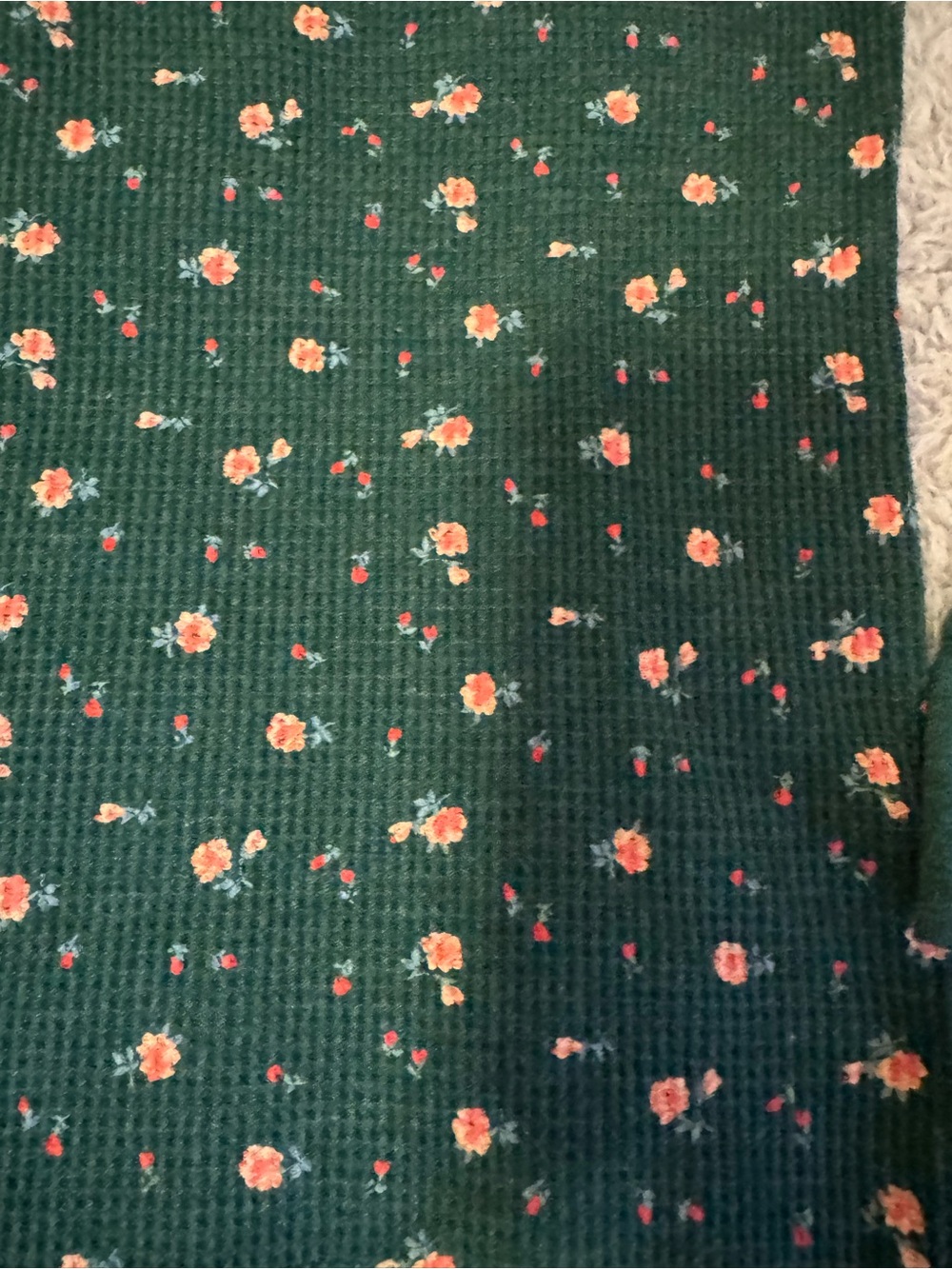 American Eagle Outfitters Green Floral Waffle Long Sleeve Tee - Picture 3 of 4